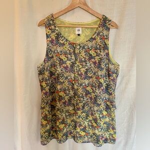 Cabi Sleeveless Chiffon Blouse - Yellow & Blue Floral / Large